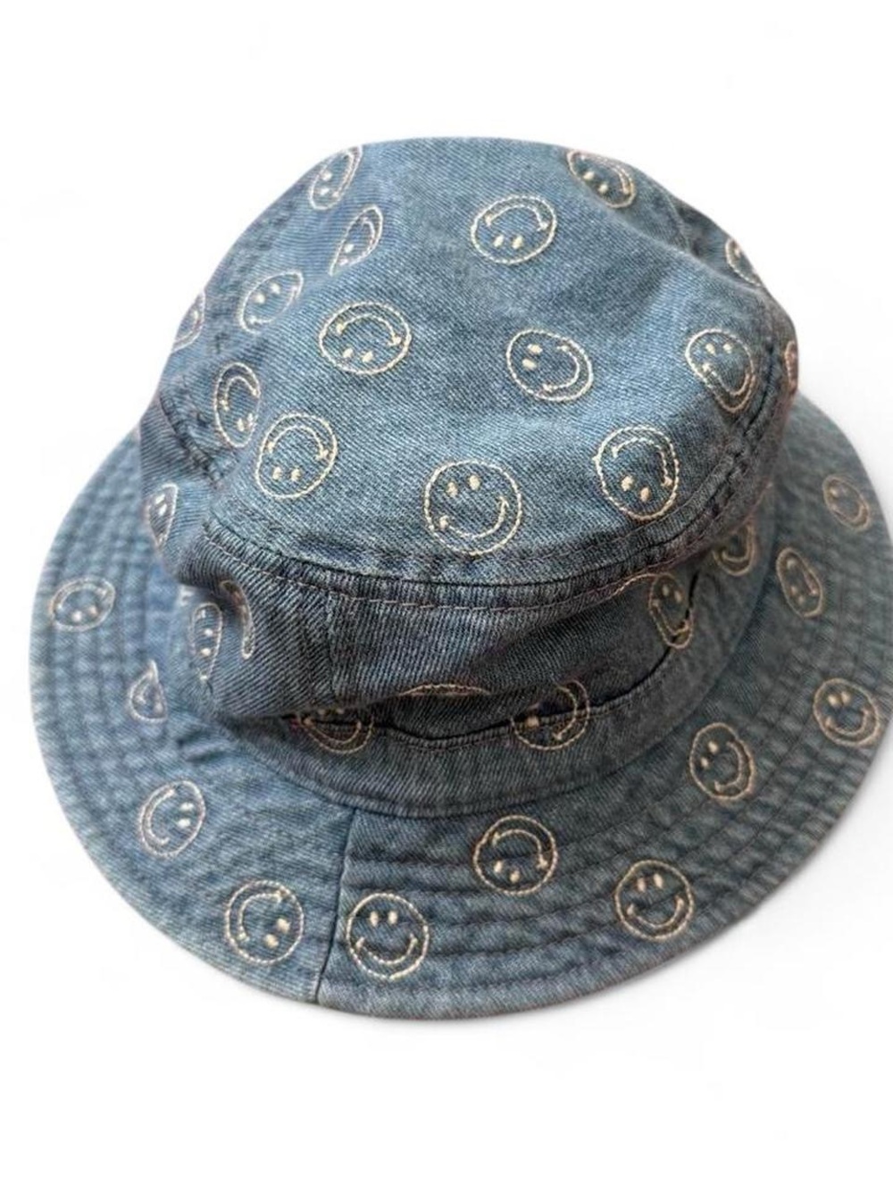 NWT American Eagle Outfitters Denim Bucket Hat with Smiley Embroidery